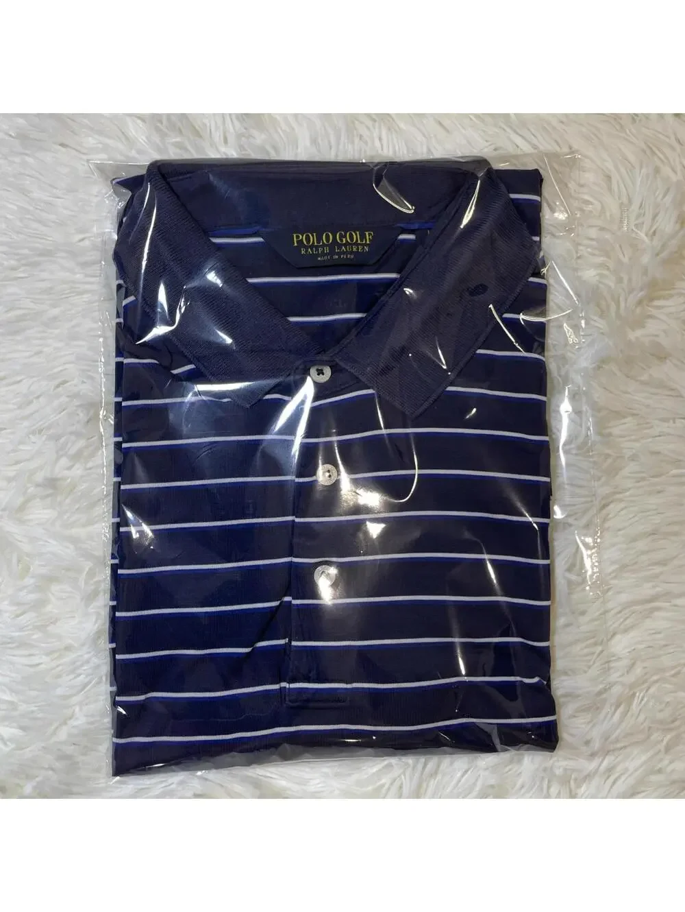 Polo Golf Ralph Lauren Men’s Shirt Sz L Blue Striped S/S Cotton Polyester Blend